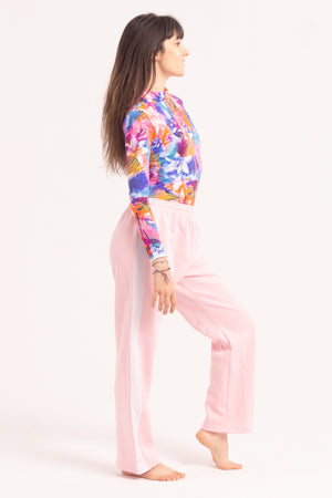 Justaucorp de Danse Contemporaine - Manches Longues et Short -Bleu Rose Tropical