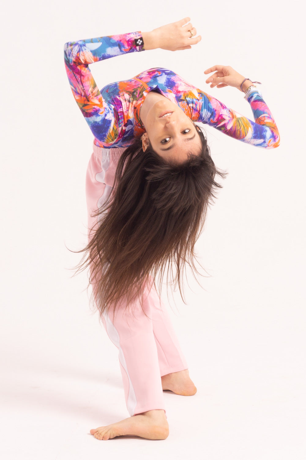 Maillot de Danza Contemporánea de Manga Larga y Short - Blue-Pink Tropical