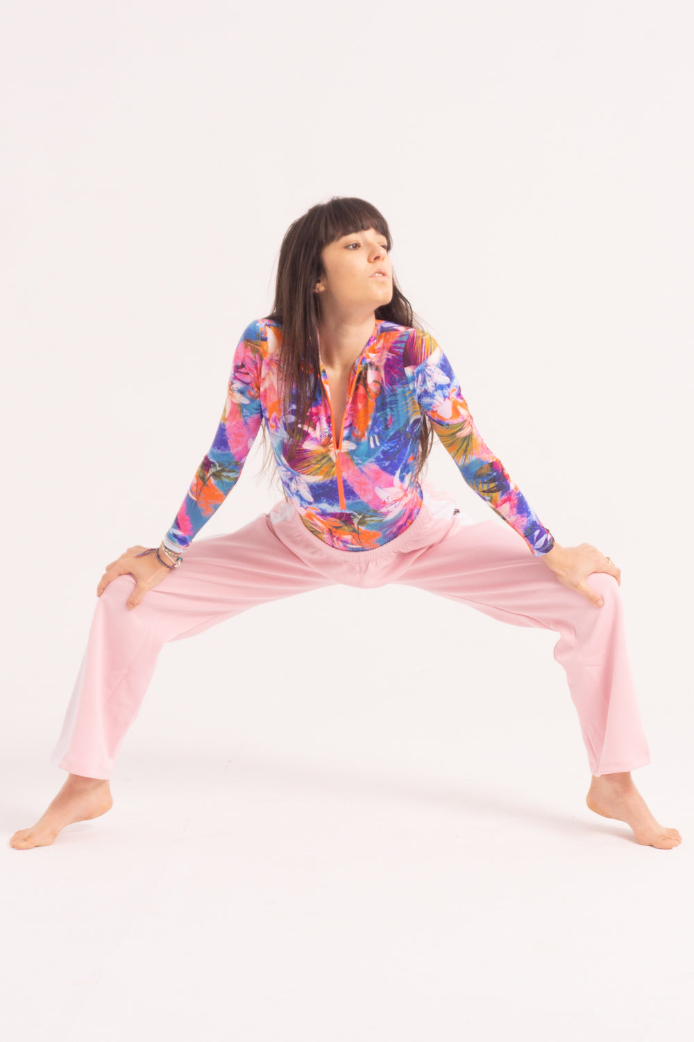 Maillot de Danza Contemporánea de Manga Larga y Short - Blue-Pink Tropical