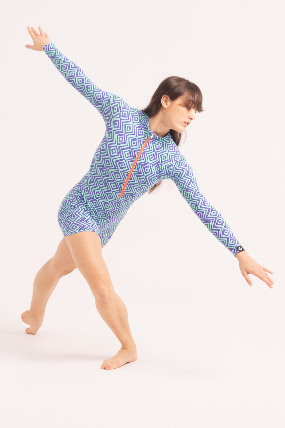 Maillot de Danza Contemporánea de Manga Larga y Short - Blue Snake