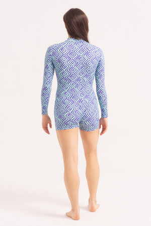 Contemporary Dance Leotard -  Long Sleeve & Shorts - Blue Snake