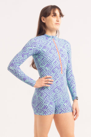 Contemporary Dance Leotard -  Long Sleeve & Shorts - Blue Snake