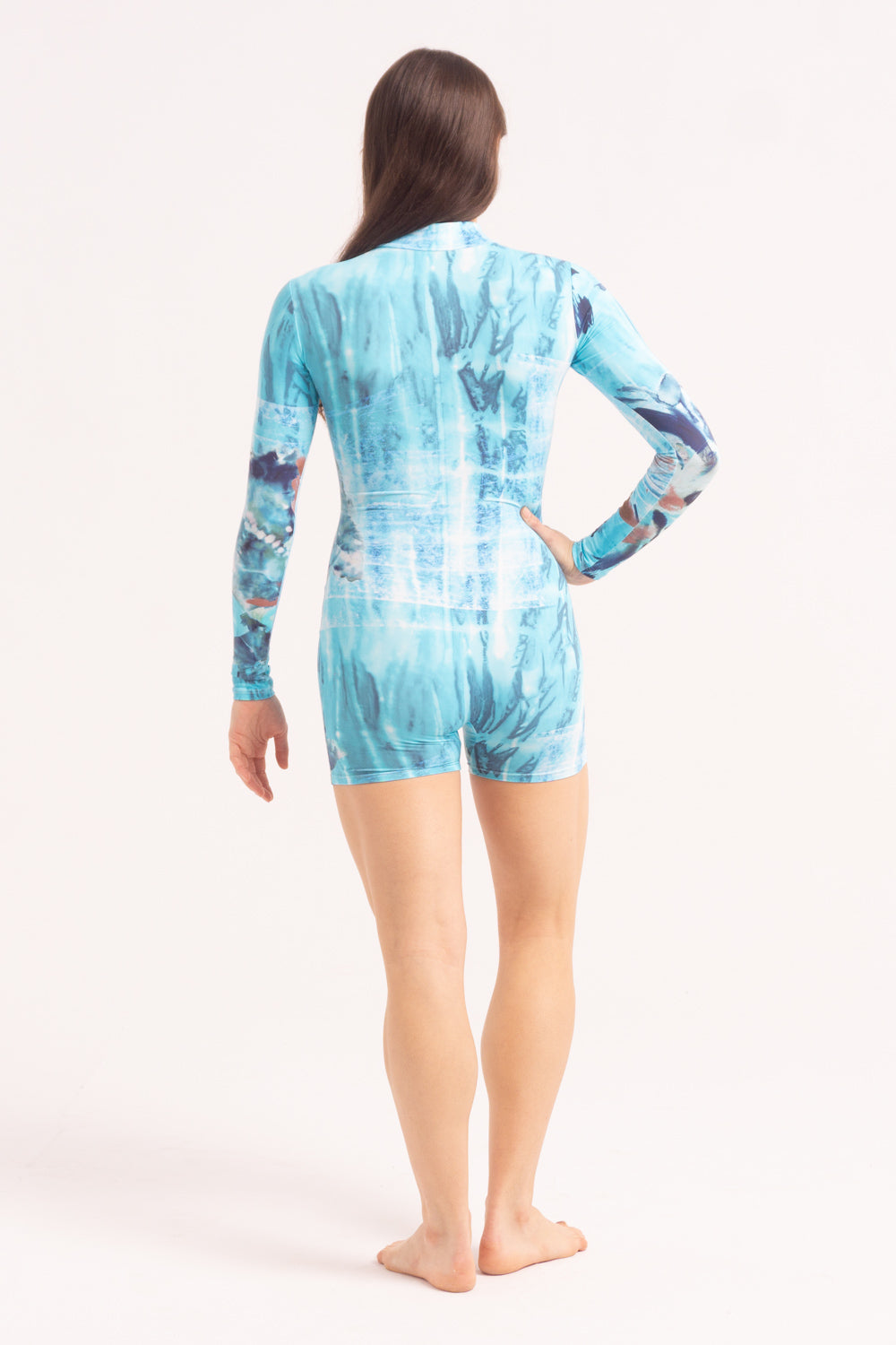 Maillot de Danza Contemporánea de Manga Larga y Short - Blue Surf