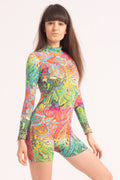 Maillot de Danza Contemporánea de Manga Larga y Short - Psychedelic