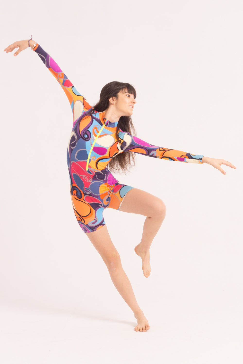 Maillot de Danza Contemporánea de Manga Larga y Short - Retro