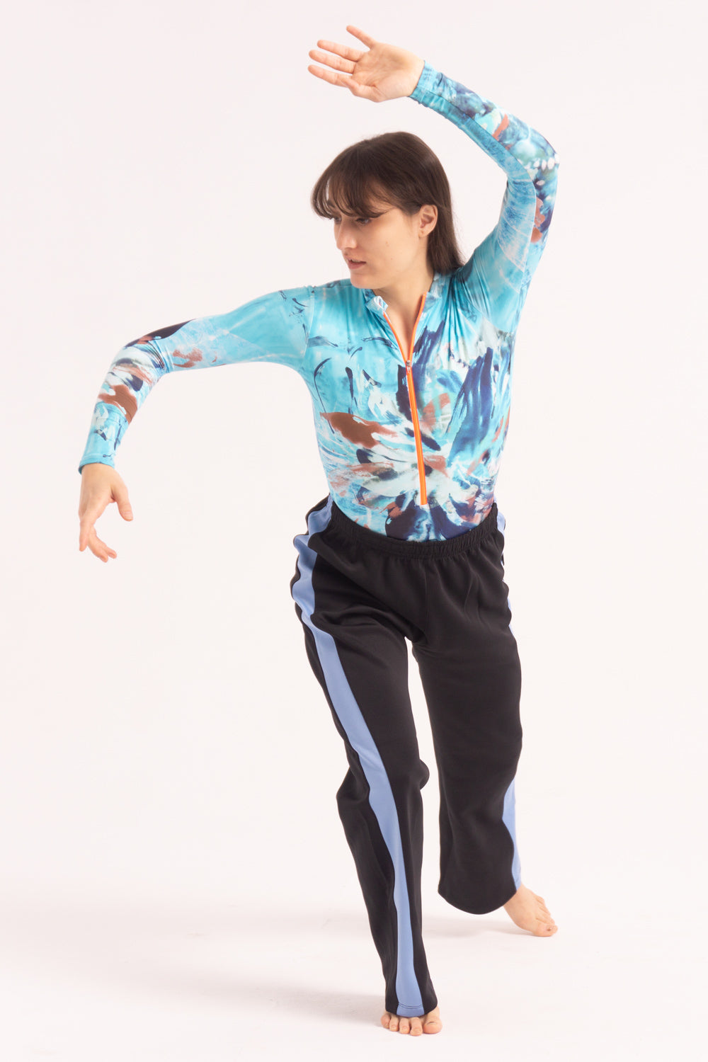Maillot de Danza Contemporánea de Manga Larga y Short - Blue Surf