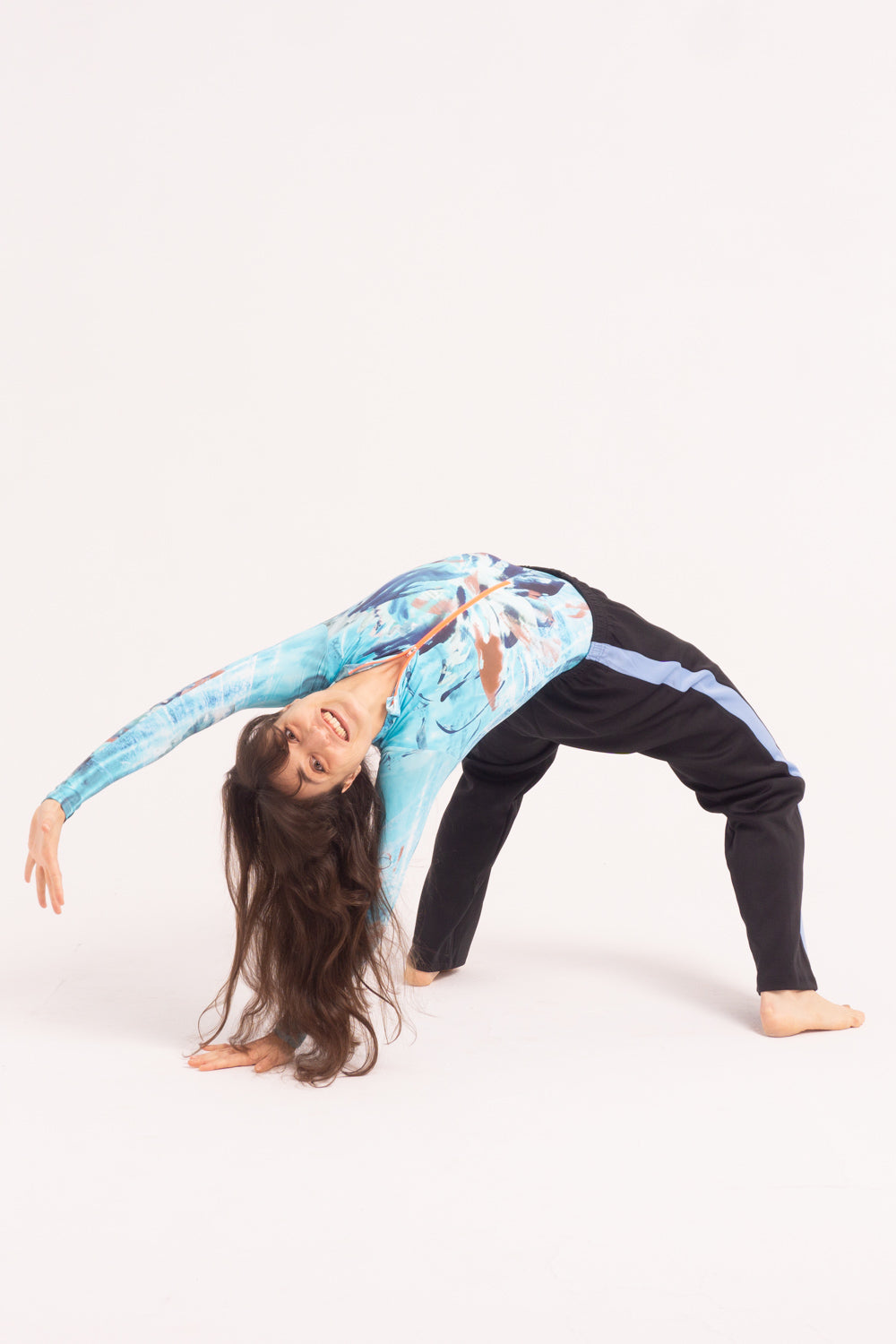 Maillot de Danza Contemporánea de Manga Larga y Short - Blue Surf