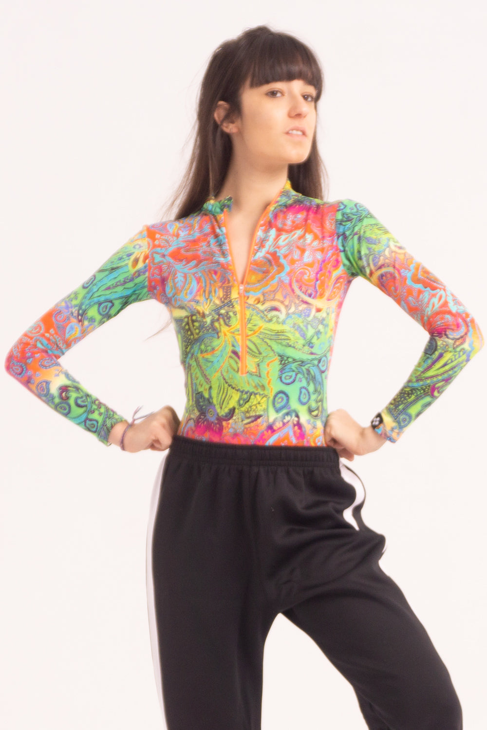 Maillot de Danza Contemporánea de Manga Larga y Short - Psychedelic